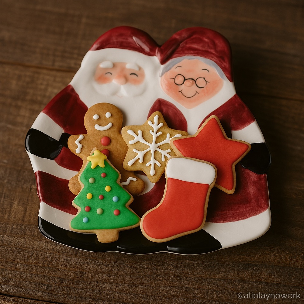 Santa Mrs. Claus Multicolor Ceramic Holiday Platter Christmas Table Centerpiece